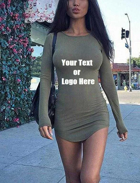 Custom Personalized Designed Womens Long Sleeve Soft Lining Bodycon T-shirt Mini Dress Elegant Sequin Mini Dress Custom Personalized Designed Womens Long Sleeve Soft Lining Bodycon T-shirt Mini Dress Elegant Sequin Mini Dress
