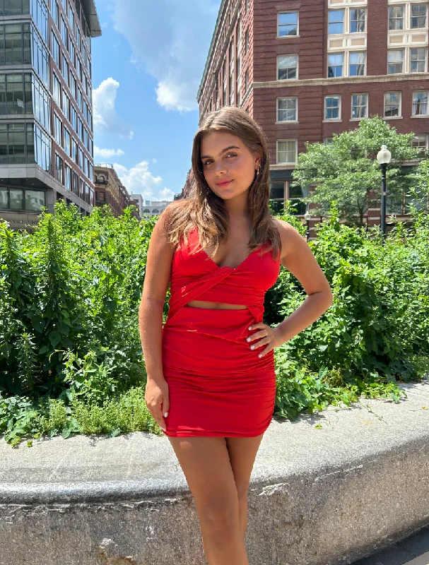 Dezy Mini Dress Red Fashionable Boho-Chic Mini Dress