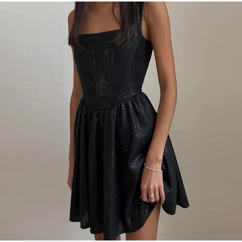 Diane Solid Sleeveless Black Mini Dress Classic Casual Mini Dress