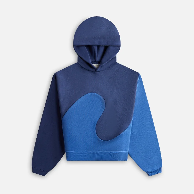 ERL Unisex Swirl Hoodie - Blue Hoodie with Tied Waist Feminine Flattering