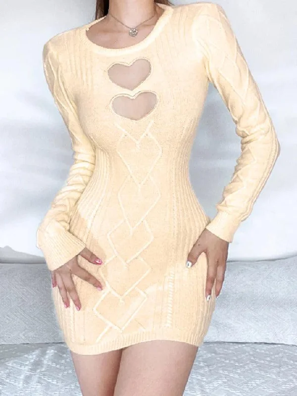 Heart Cutout Backless Knit Mini Dress Cozy T-Shirt Mini Dress