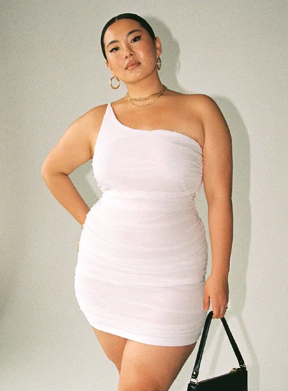 Jocasta Mini Dress White Curve Stylish Ribbed Mini Dress