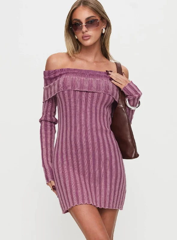 Kalesie Long Sleeve Rib Mini Dress Pink Fashionable Button-Front Mini Dress