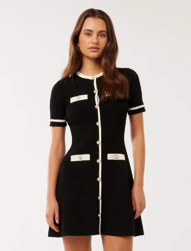 Kerry Contrast Knit Mini Dress Cozy Wraparound Mini Dress