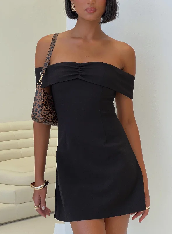 Lanes Off The Shoulder Mini Dress Black Tall Cozy Long Sleeve Mini Dress