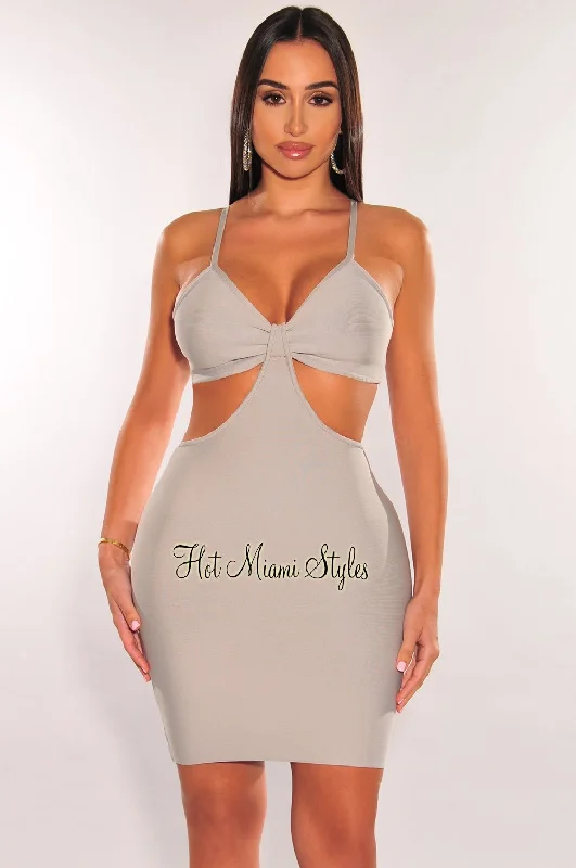 Light Gray Bandage Spaghetti Straps Knotted Cut Out Mini Dress Casual Button-Up Mini Dress Light Gray Bandage Spaghetti Straps Knotted Cut Out Mini Dress Casual Button-Up Mini Dress