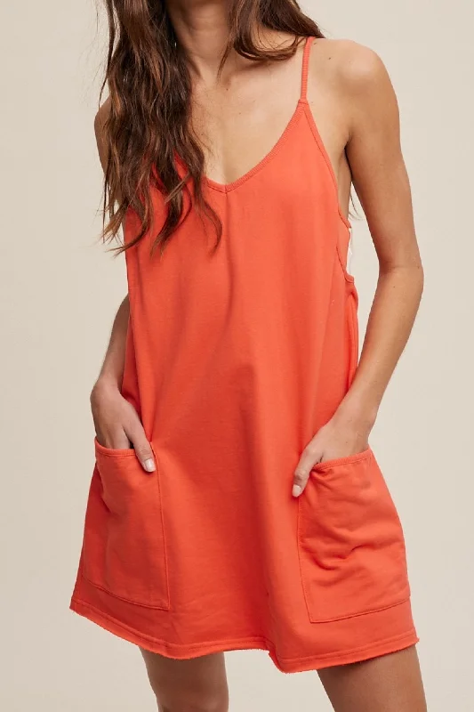 Sport Mini Dress in Blood Orange Trendy Button-Detail Mini Dress