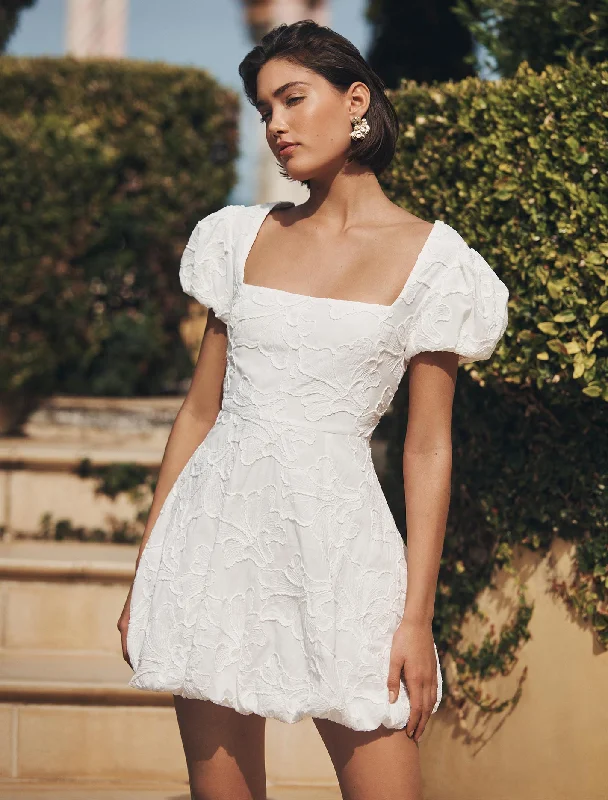 Maeve Bubble Hem Broderie Mini Dress Classic White Mini Dress