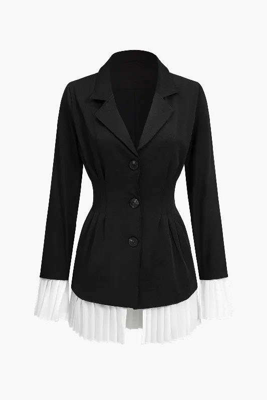 Pleated Patchwork Long Sleeve V-Neck Mini Dress Chic Pleated Mini Dress