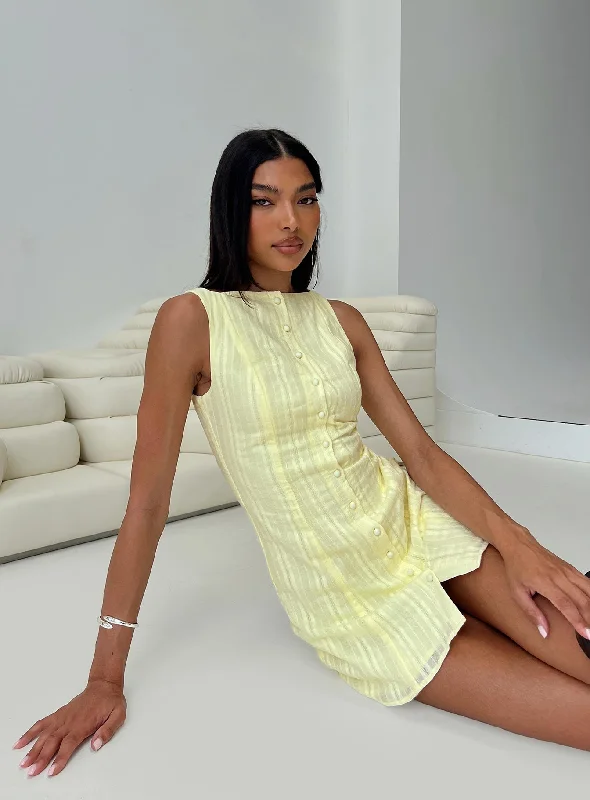 Mimsie Embroidered Mini Dress Lemon Elegant Silk Mini Dress