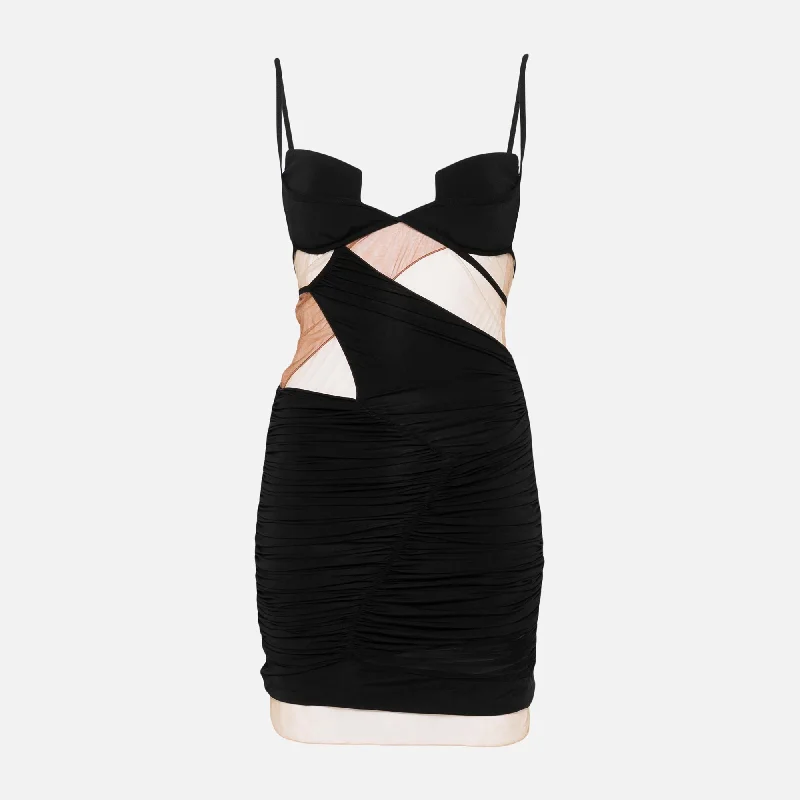 Nensi Dojaka Sheer Panels Mini Dress - Black Comfortable Polka Dot Mini Dress