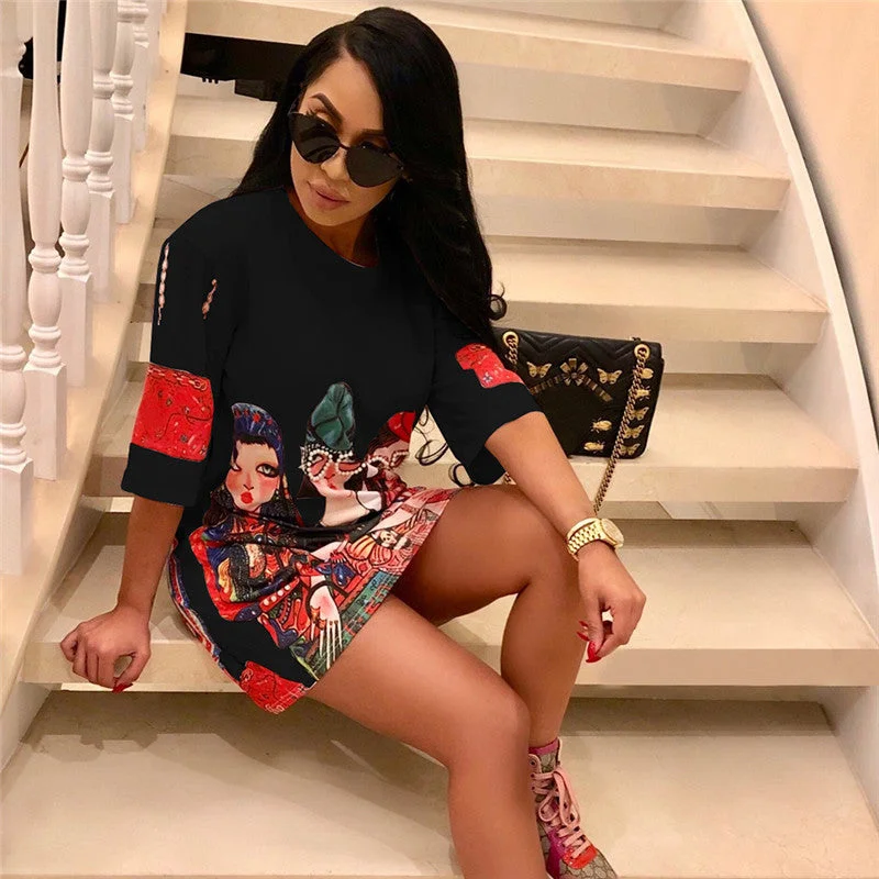 New Summer Short Sleeve T Shirt Dress Women Fashion Cartoon Print Hip Hop Loose Mini Dress Ladies Casual Shift Dresses Plus Size Chic Tropical Mini Dress New Summer Short Sleeve T Shirt Dress Women Fashion Cartoon Print Hip Hop Loose Mini Dress Ladies Casual Shift Dresses Plus Size Chic Tropical Mini Dress
