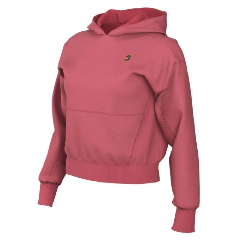 Nike Women's Fleece Heritage Tennis Hoodie (Pink) Hoodie with Mock Neck Collared Structured