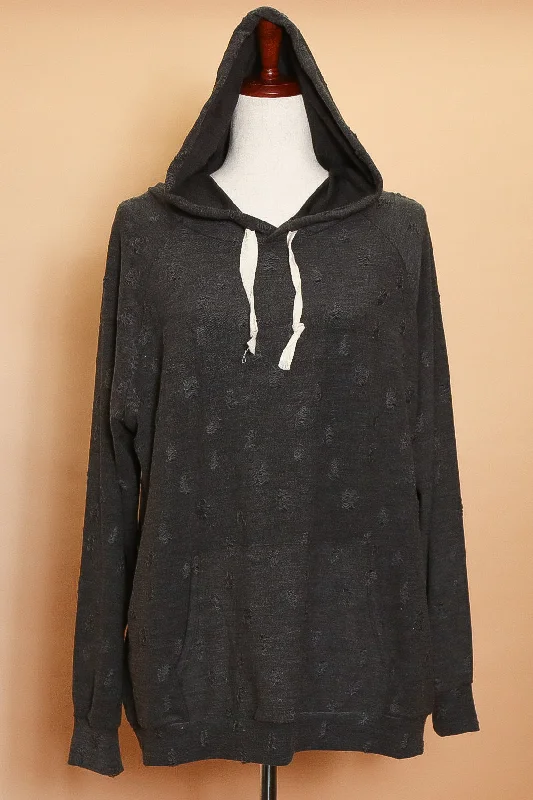 Plus Charcoal Distressed Hoodie Hoodie with Color Block Contrast Stylish