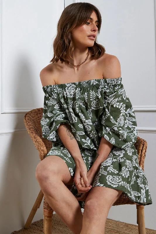 Print Mini Dress Off Shoulder Trendy Wraparound Mini Dress