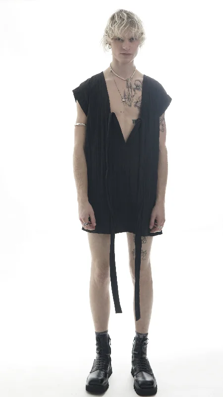 R198A - V-Neck Long Shirt / Mini Dress Chic Mini Dress with V-Neck