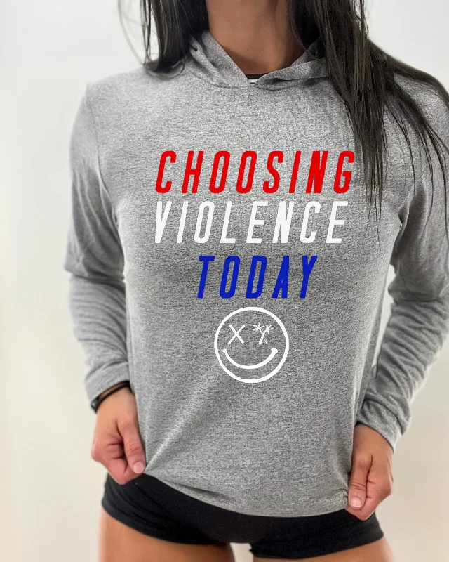 Salty Savage Unisex “CHOOSING VIOLENCE TODAY” Long Sleeve Hooded Performance UPF 50+ Fishing Tee Hoodie with Cuffed Sleeves Snug Secure