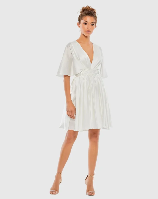 Satin Flowy Cape Sleeve Mini Dress - FINAL SALE Classic Floral Print Mini Dress