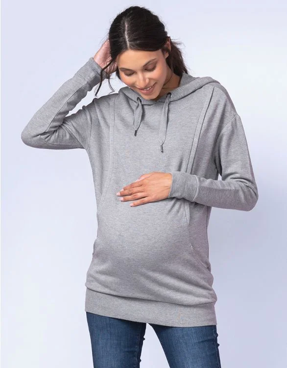 Seraphine Maternity & Nursing Hoodie Pernella Grey Hoodie with Longline Fit Extended Stylish