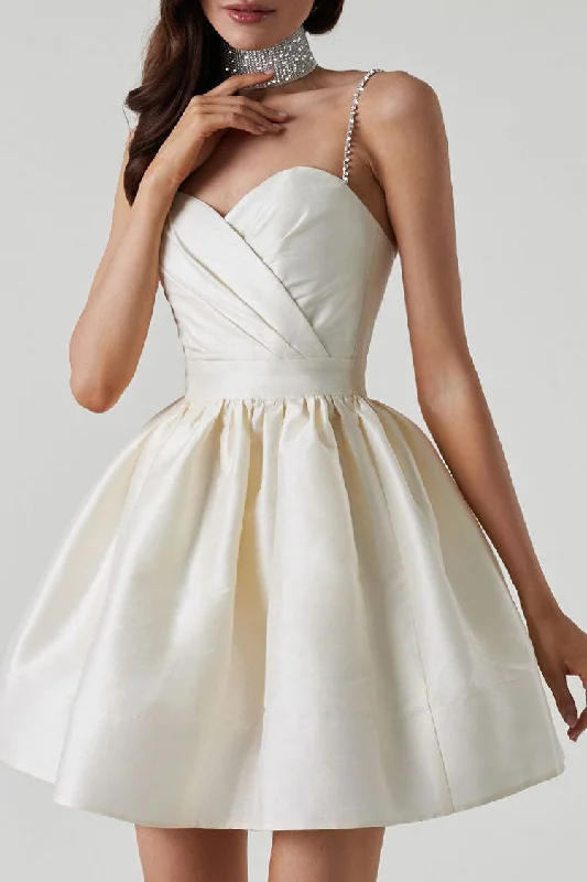 Silky Sweetheart Spaghetti Strap Pleated Satin Skater Mini Dress - White Classic Floral Mini Dress Silky Sweetheart Spaghetti Strap Pleated Satin Skater Mini Dress - White Classic Floral Mini Dress