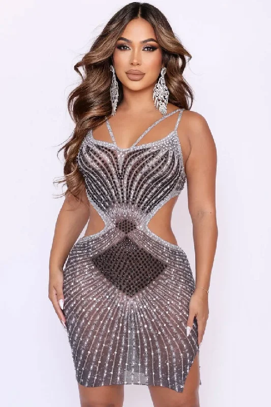 Sparkly Rhinestone V Neck Sheer Mesh Cutout Party Mini Dress - Black Chic Puff Sleeve Mini Dress Sparkly Rhinestone V Neck Sheer Mesh Cutout Party Mini Dress - Black Chic Puff Sleeve Mini Dress