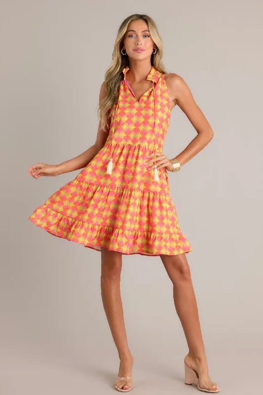 Sunset Whispers Orange Tiered Mini Dress Elegant Floral-Print Mini Dress