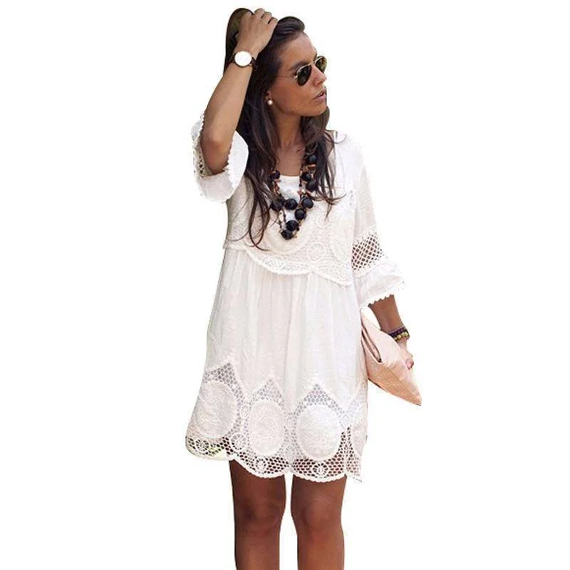 Plus Size Loose White embroidery Lace Long Shirt / Mini Dress (US 4-28w) Trendy Floral Mini Dress Plus Size Loose White embroidery Lace Long Shirt / Mini Dress (US 4-28w) Trendy Floral Mini Dress