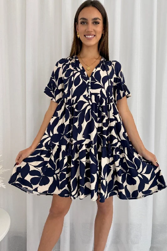 Zarina Mini Dress - Navy/Cream Stylish Sweetheart Mini Dress