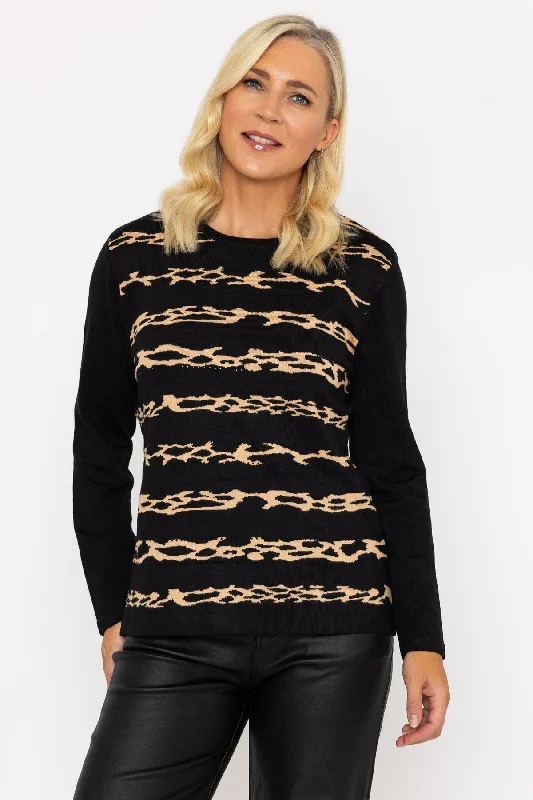 Animal Print Stripe Knit Jumpers Elasticated Padded Insulated