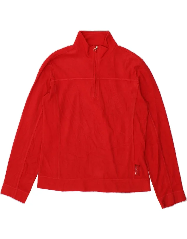 CHAMPION Womens Zip Neck Fleece Jumper UK 16 Large Red Polyester Collared Crew Neck Turtle Neck