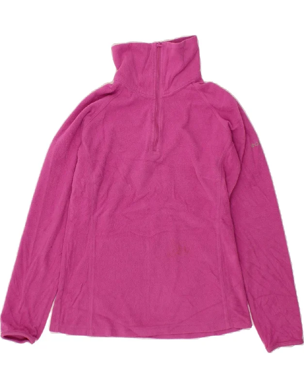 COLUMBIA Womens Zip Neck Fleece Jumper UK 14 Medium Pink Polyester Herringbone Houndstooth Plaid