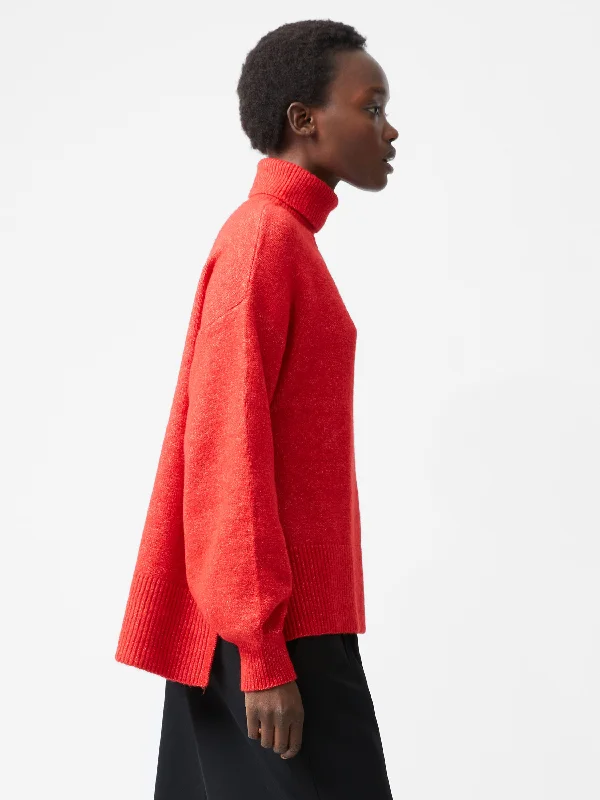 Funnel Neck Stepped Hem Jumper Chenille Brocade Lace