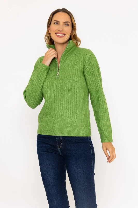 Green Cable Sleeve Knit Jumper with 1/4 Zip Detail Oversized Loose Flowy