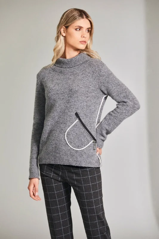 Grey Contrast Seam Knit Jumper Rayon Fabric Velvet Fabric Corduroy Fabric