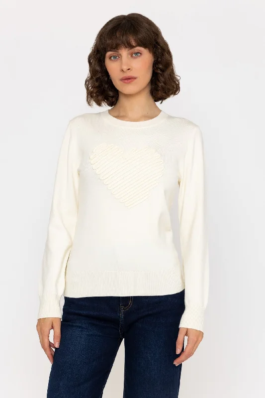 Heart Motif Knit Jumper in Ivory Jersey Fabric Tulle Fabric Batik Fabric