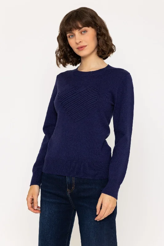 Heart Motif Knit Jumper in Navy Rayon Fabric Velvet Fabric Corduroy Fabric