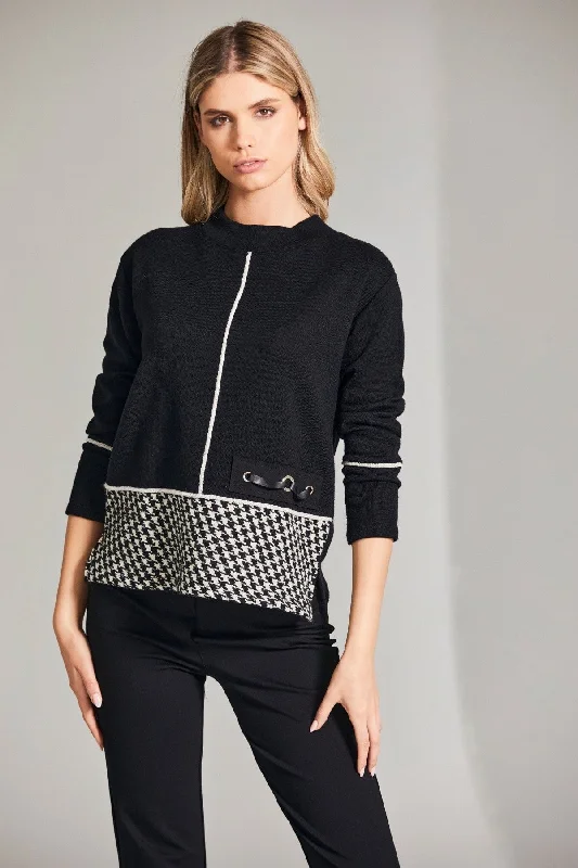 Herringbone Trim Knit Jumper Striped Floral Plaid