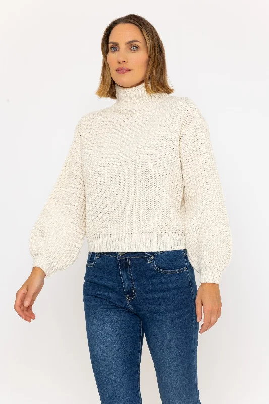 Ivory Fisherman Rib Knit Jumper Elasticated Padded Insulated