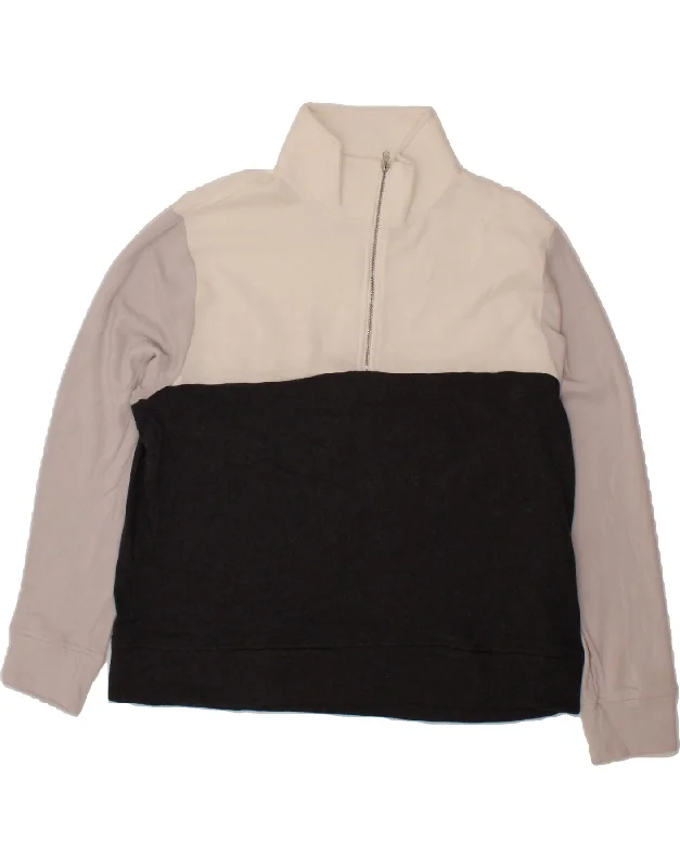 J. CREW Womens Zip Neck Fleece Jumper UK 18 XL White Colourblock Polyester Satin Blend Silk Blend Wool Blend