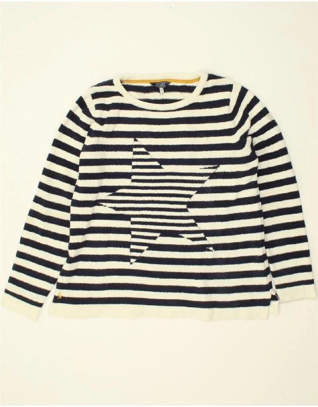 JOULES Womens Abstract Pattern Fleece Jumper UK 18 XL Navy Blue Striped Fleece Sweater Nylon Polyester