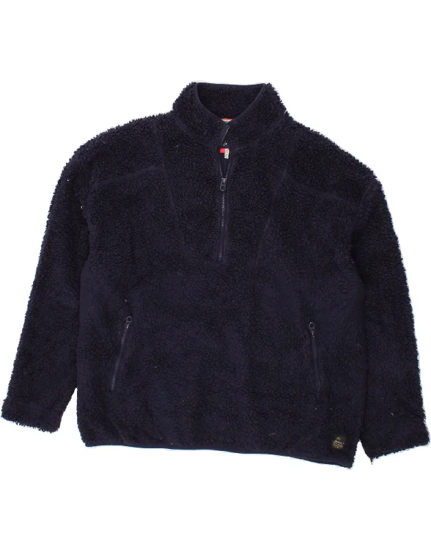 JOULES Womens Zip Neck Fleece Jumper UK 20 2XL Navy Blue Polyester Embroidered Appliqued Beaded