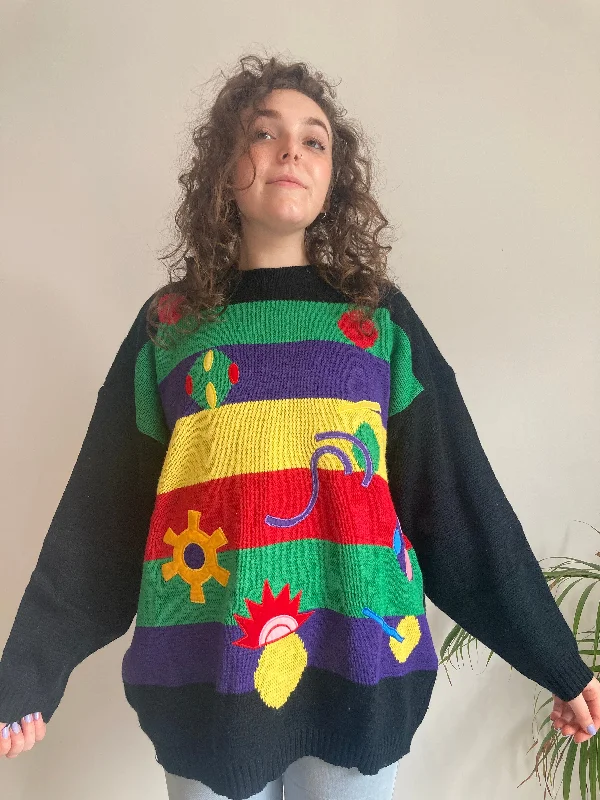 Rainbow Knit Jumper (XL) Stylish Fashionable Trendy
