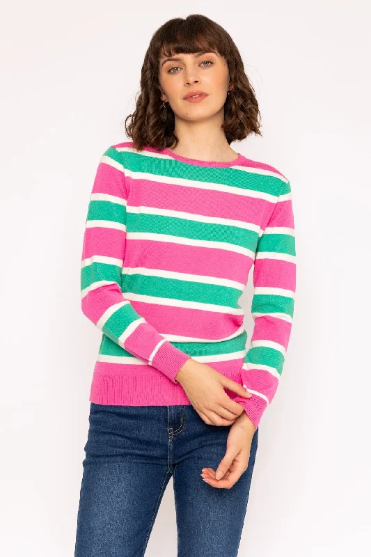 Soft Touch Stripe Knit Jumper in Pink & Green Spandex Rayon Corduroy