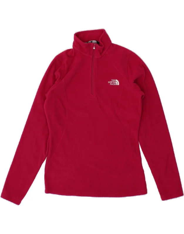 THE NORTH FACE Womens Zip Neck Fleece Jumper UK 10 Small Pink Polyester Turtle Neck Boat Neck Asymmetrical Neck