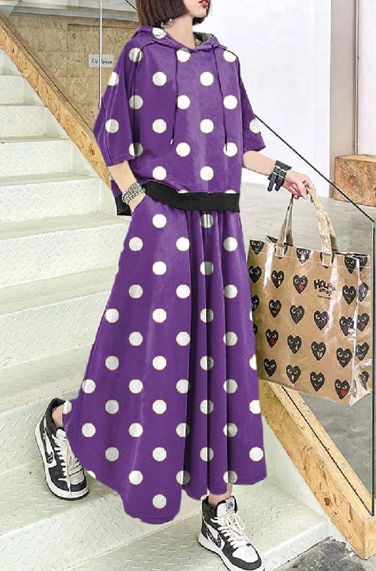 2024 New Purple polka dots Spring Explosion Street Guard Two Piece Skirt denim skirt casual