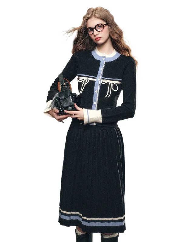 Academy Knit Sweater Cardigan Set Notch Collar Peter Pan Collar Cowl Neck
