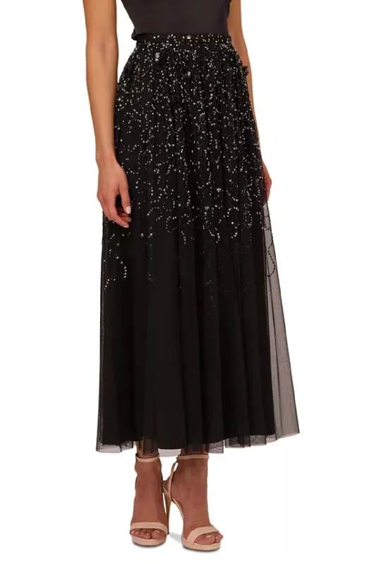 Adrianna Papell Beaded Mesh Midi Skirt breathable skirt fabric