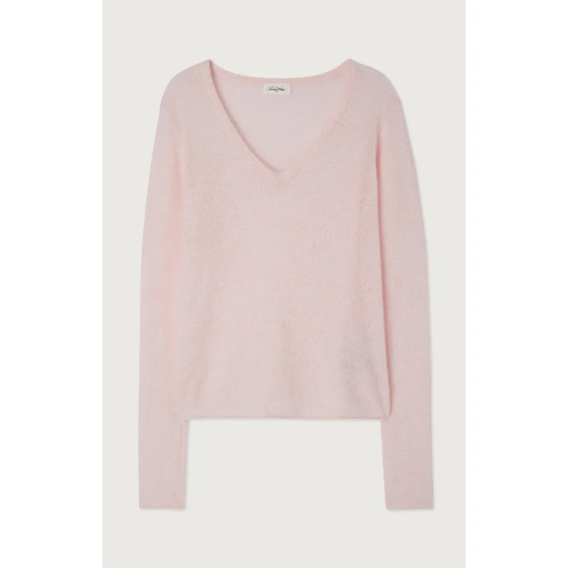 American Vintage Xinow V-neck Jumper- Rosy Fitted Slim Tailored