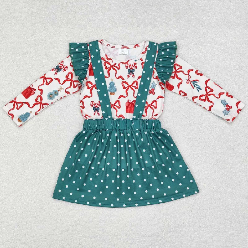 Baby Girls Clothes Christmas Bows Gifts Tunic Top Suspender Skirts Clothes Sets GLD0617 boho skirt vibe