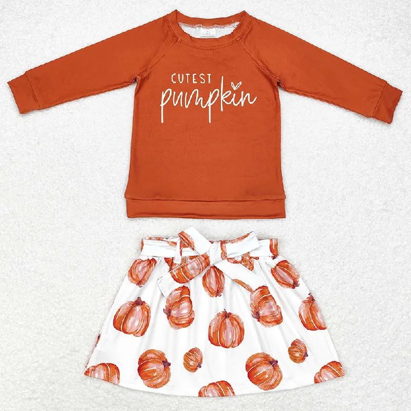 Baby Girls Clothes Halloween Pumpkin Shirt Skirts Sets GLD0686 chiffon skirt floaty